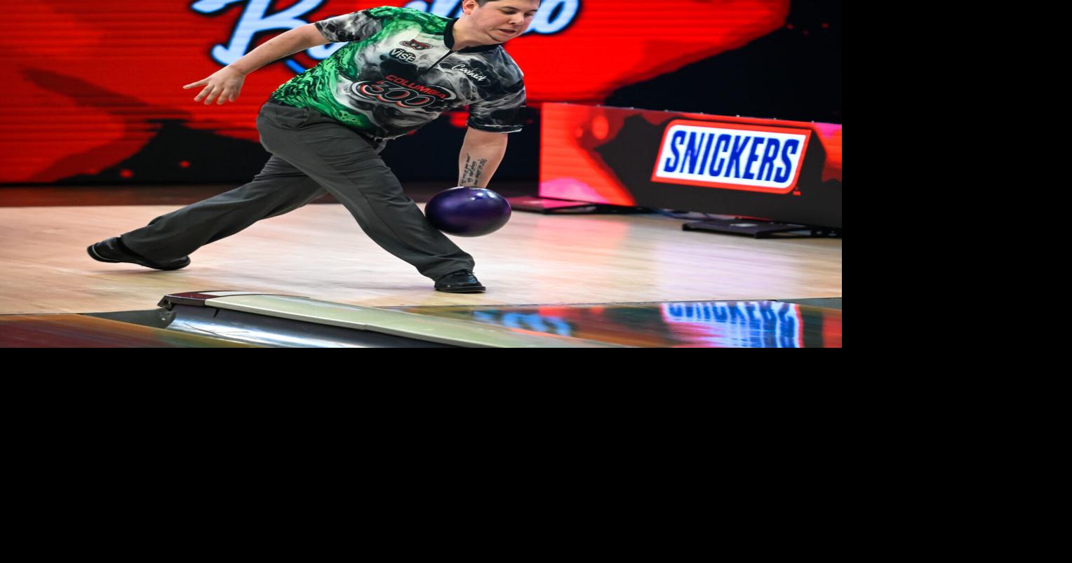 Jakob Butturff bowls in his match against AJ Johnson during the Cheetah Championship finals in the Guaranteed Rate PBA World Series of Bowling XIV on Monday, April 17, 2023, at Bowlero Wauwatosa in Wauwatosa, Wisconsin.