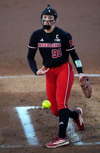 Nebraska 's Jordy Frahm (98) throws a pitch during the college softball game between the Oklahoma State University Cowgirls and the Nebraska Cornhuskers in Stillwater, Okla., Thursday Feb. 26, 2026.