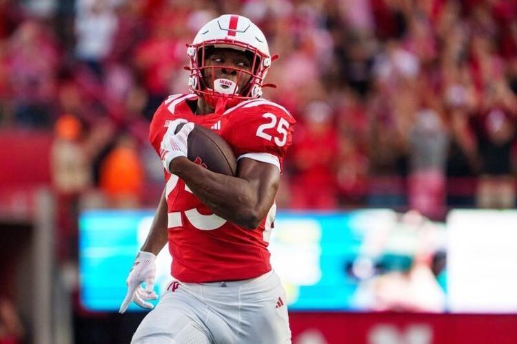 Sep 12, 2026; Lincoln, Nebraska, USA;  Nebraska Cornhuskers running back Jamal Rule (25) runs for a touchdown against the Bowling Green Falcons during the second quarter at Memorial Stadium.  Mandatory Credit: Dylan Widger-Imagn Images