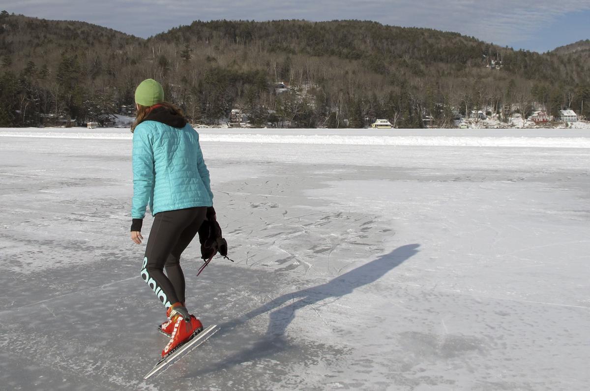 Nordic skating on a 4.5mile trail on a frozen Vermont lake Features