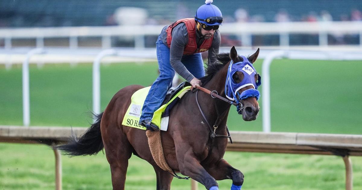 2026 Kentucky Derby contender So Happy works during a morning training session during Kentucky Derby week at Churchill Downs.