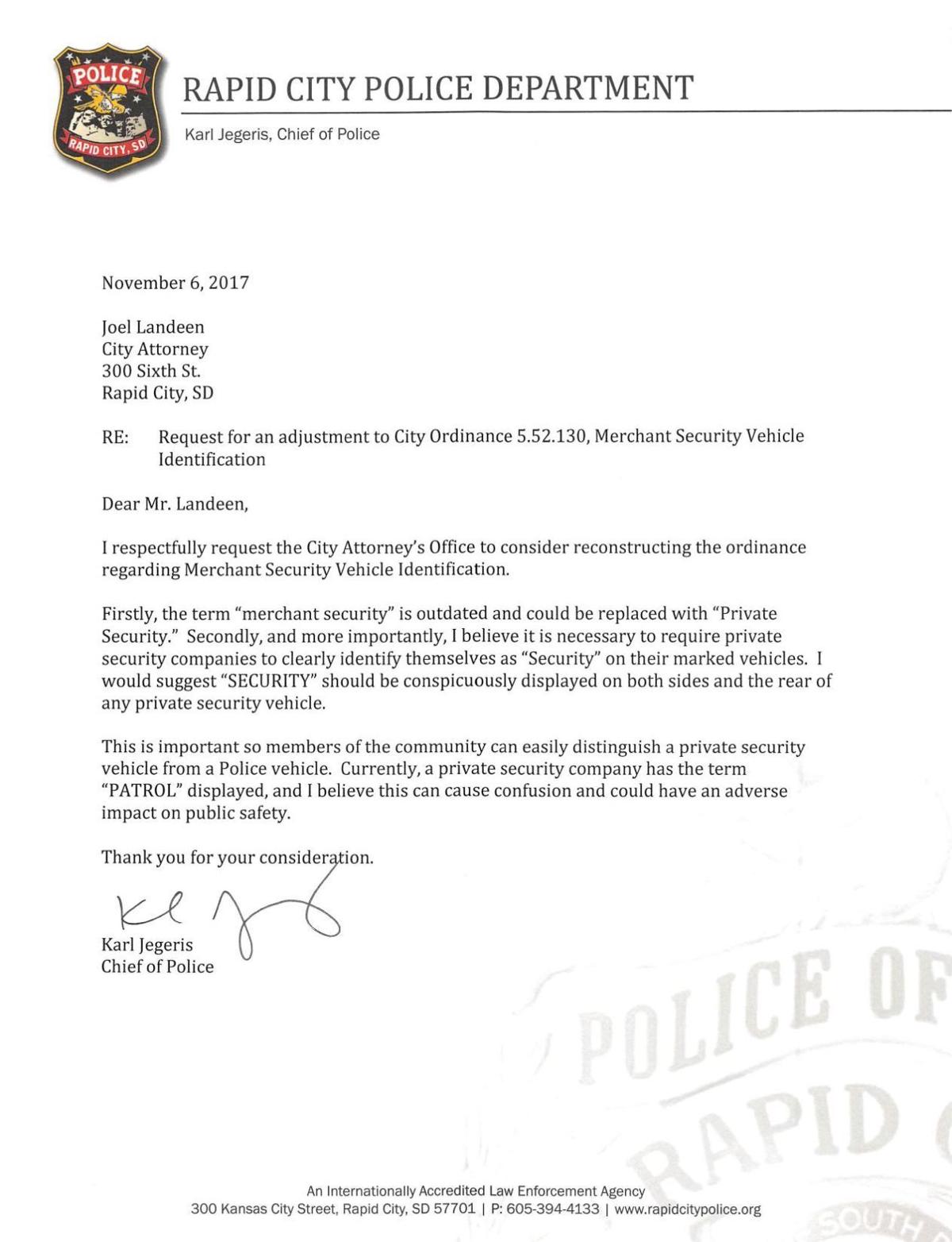 application letter for chief of police