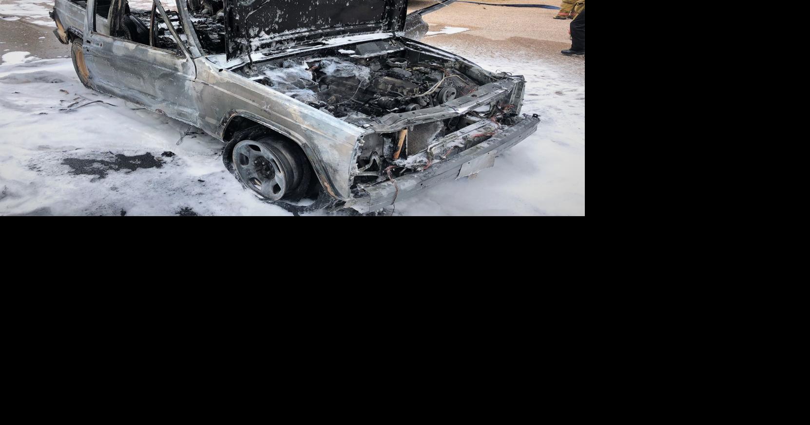Rural mail vehicle destroyed by fire