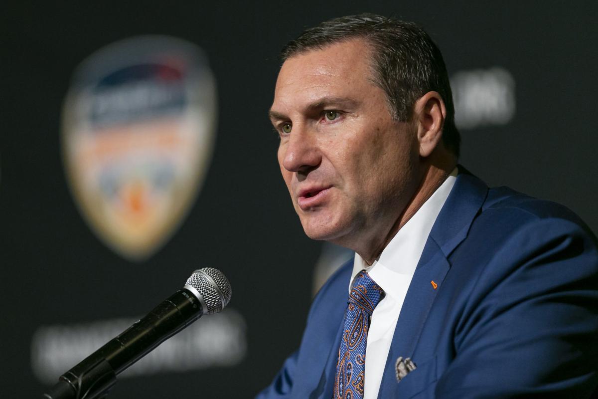 Florida head coach Dan Mullen speaks to the media about the 2019 Orange Bowl during a news conference at the Hard Rock Hotel in Hollywood, Fla., on December 11, 2019.