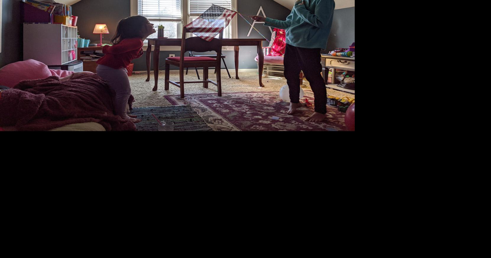 A 2020 image shows the Roys in a makeshift classroom during COVID lockdowns.