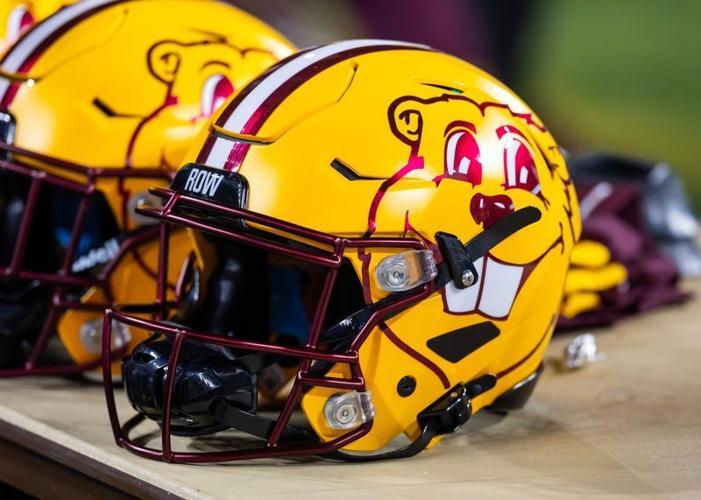 Dec 26, 2025; Phoenix, AZ, USA; Detailed view of a Minnesota Golden Gophers helmet during the Rate Bowl at Chase Field. Mandatory Credit: Mark J. Rebilas-Imagn Images