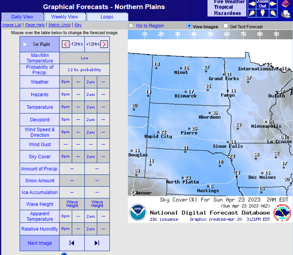 NOAA Cloud Cover Forecast - Saturday Night