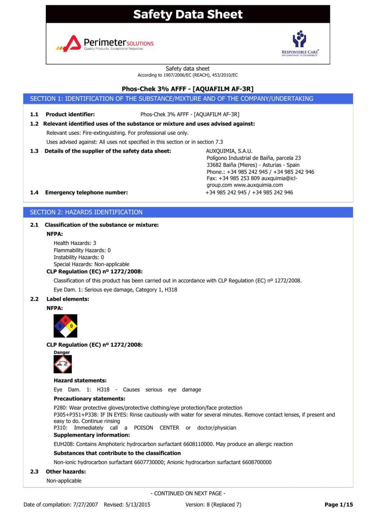 Air Force replacement foam safety data sheet