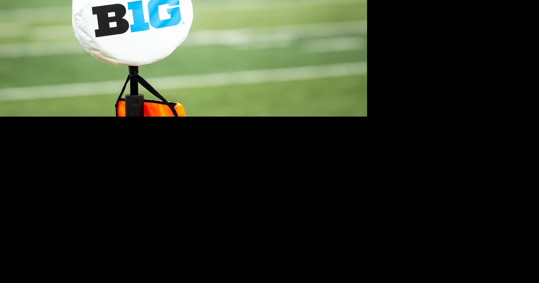 Aug 9, 2025; A detail view of a logo for the Big Ten Conference is seen during the Hawkeyes Kids Day NCAA football open practice at Kinnick Stadium in Iowa City, Iowa. Mandatory Credit: Joseph Cress for the Des Moines Register