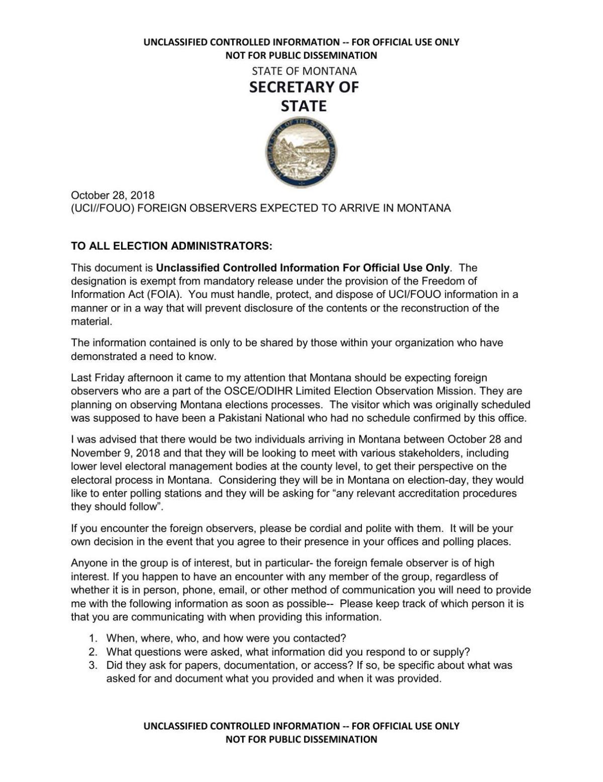 Montana Secretary of State Letter | State & Regional ...
