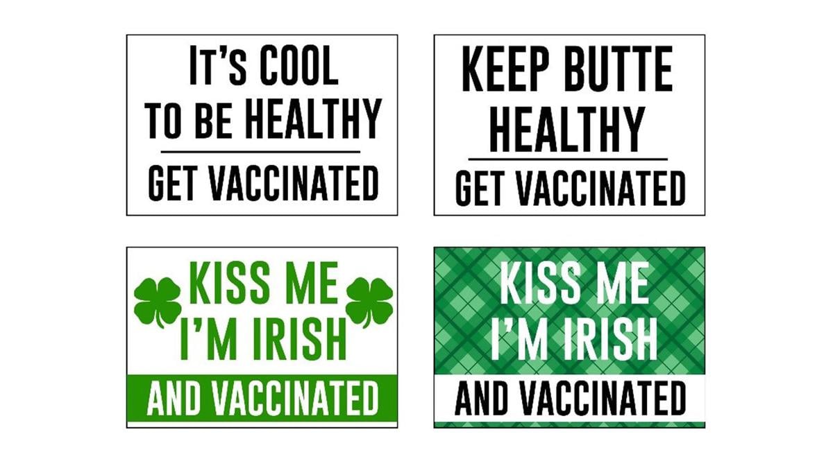 Vaccine campaign signs and stickers