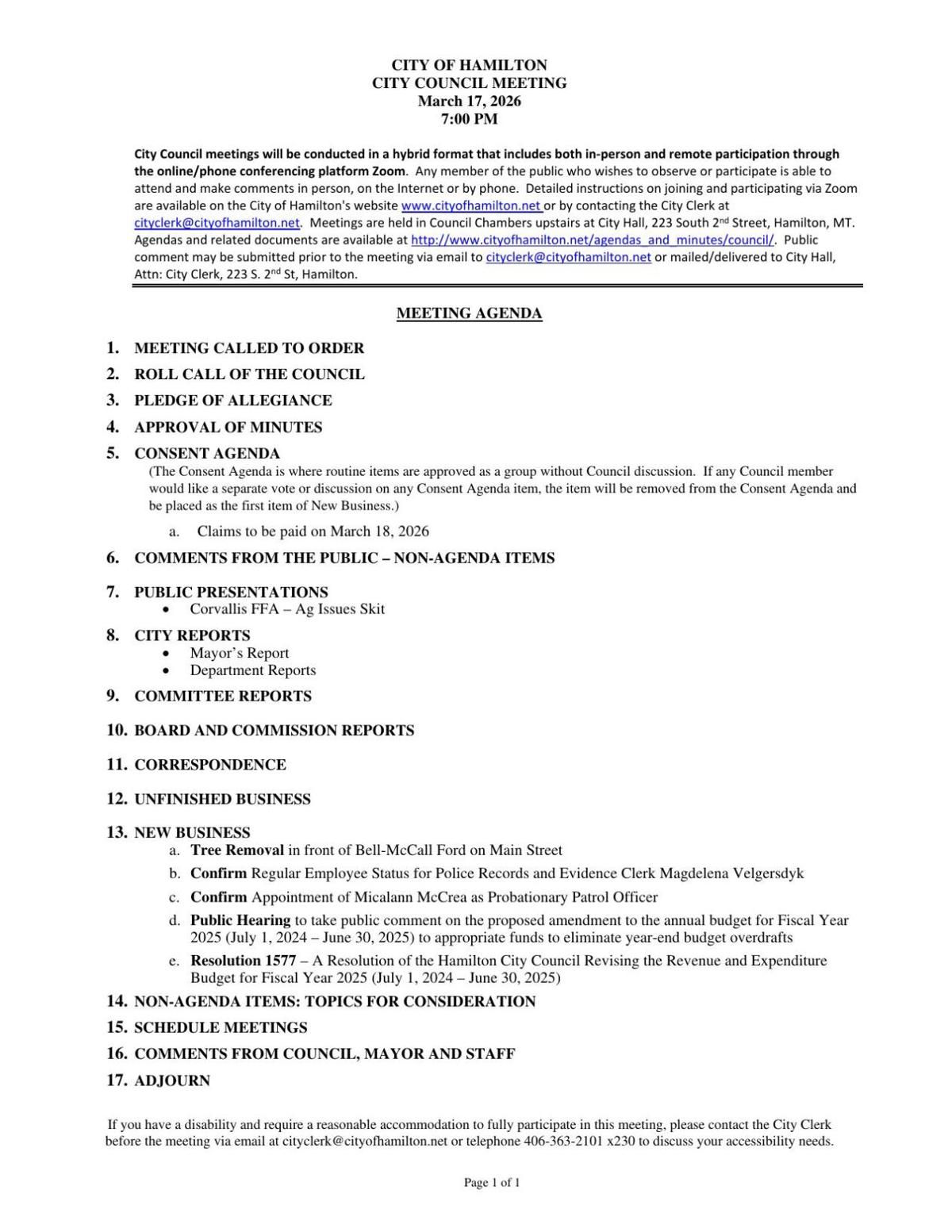 Hamilton City Council March 17 Agenda Packet