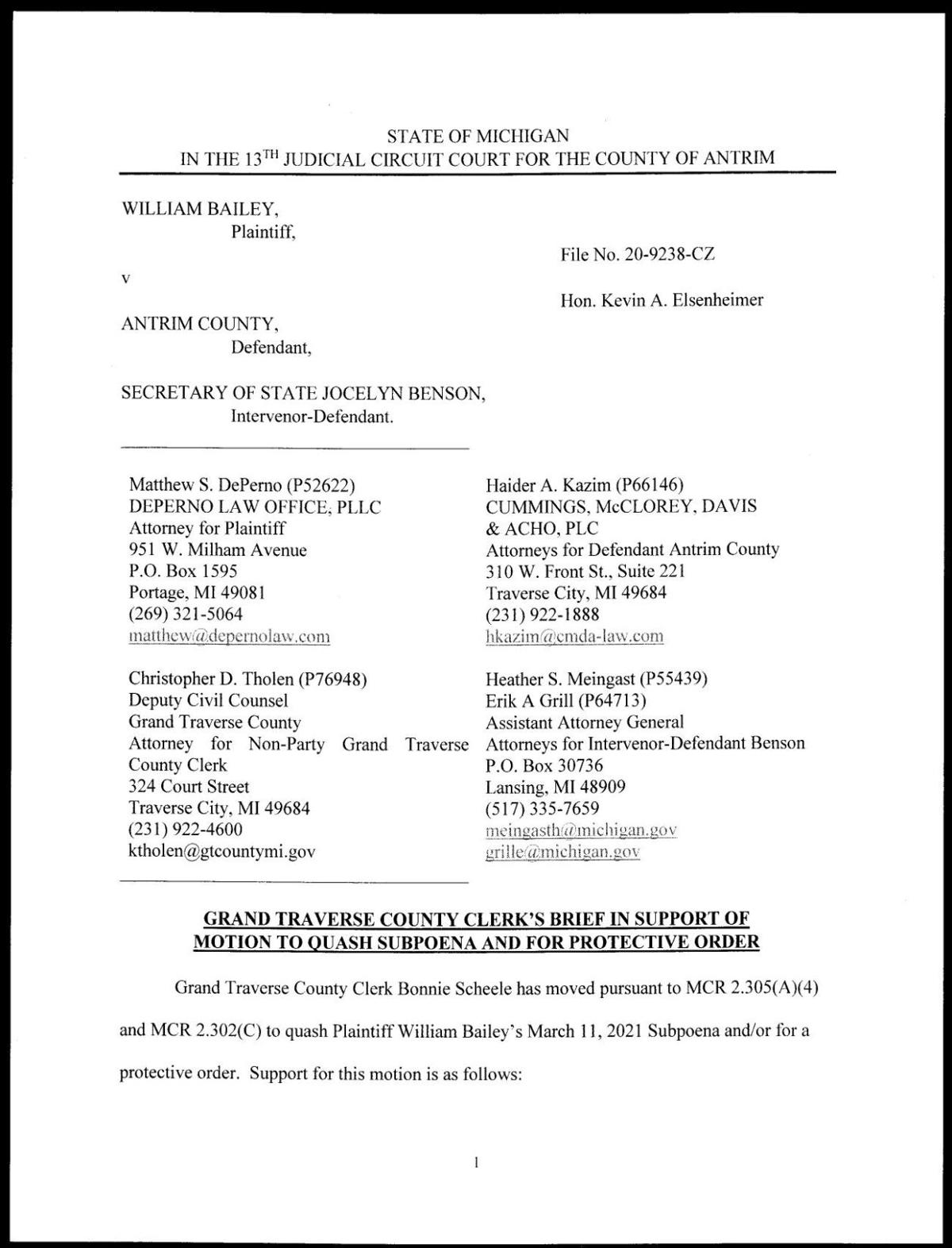 Brief in Support of GTC Clerk Motion to Quash Subpoena and for
