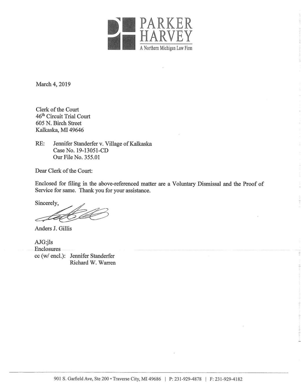 Standerfer - Voluntary Dismissal | | record-eagle.com