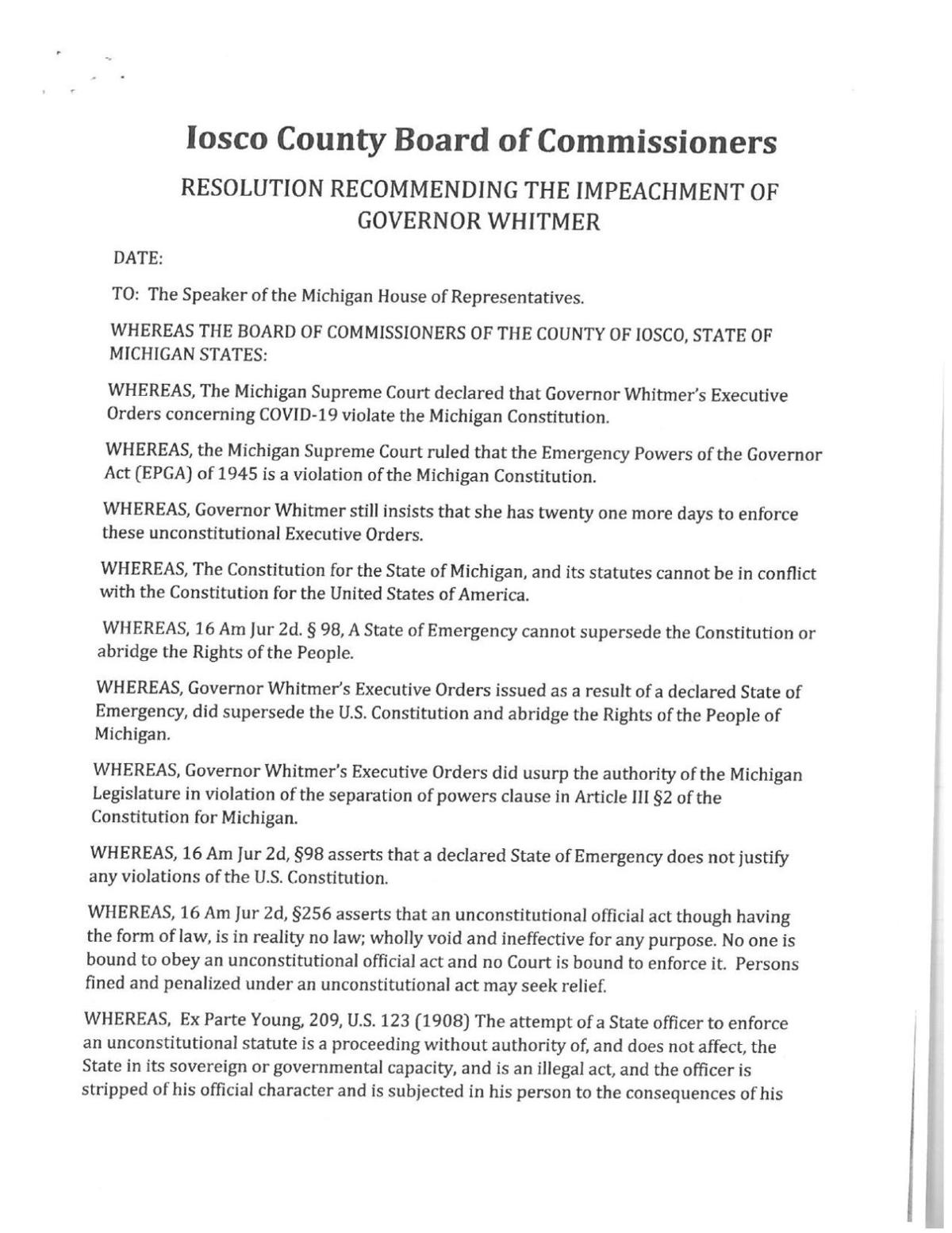 Iosco County Board of Commissioners's resolution