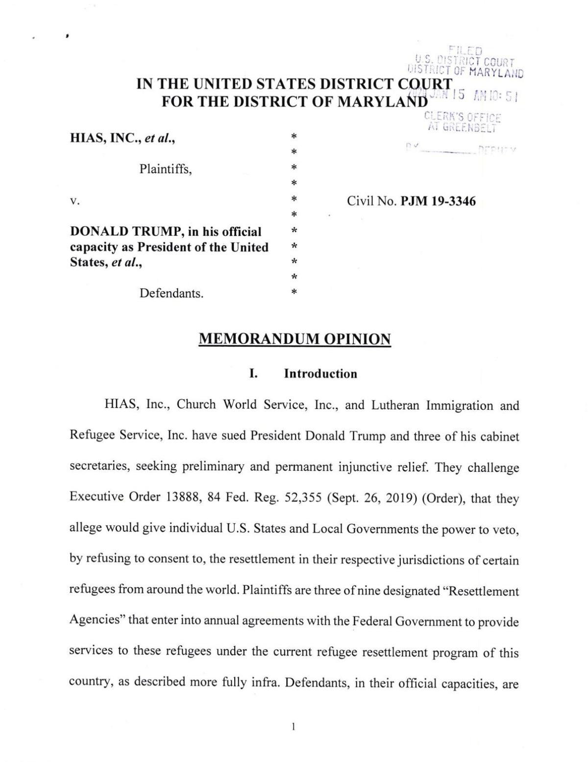 Preliminary injunction against Executive Order 13888