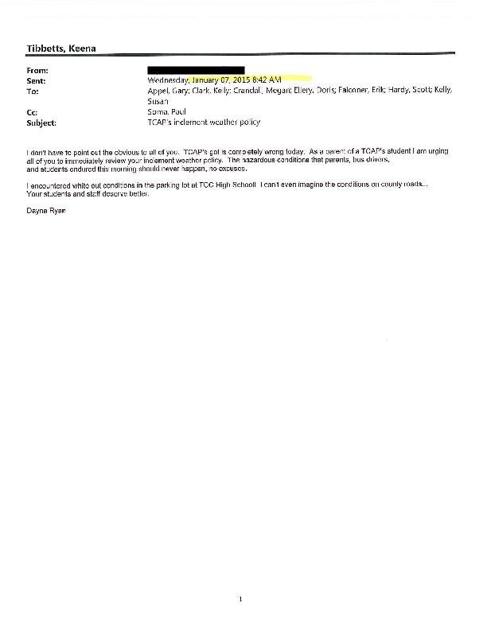 Emails to TCAPS regarding inclement weather - Jan. 7, 2015 ... Emails to TCAPS regarding inclement weather - Jan. 7, 2015 ...