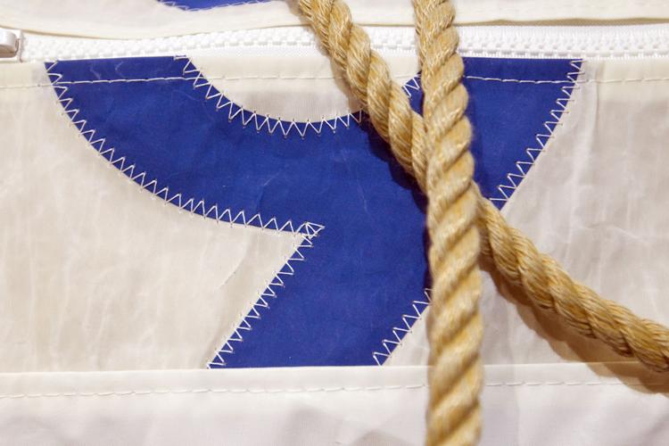 Sea Bags Recycled Sail Cloth Blue Stripe Ogunquit Beach Tote Large