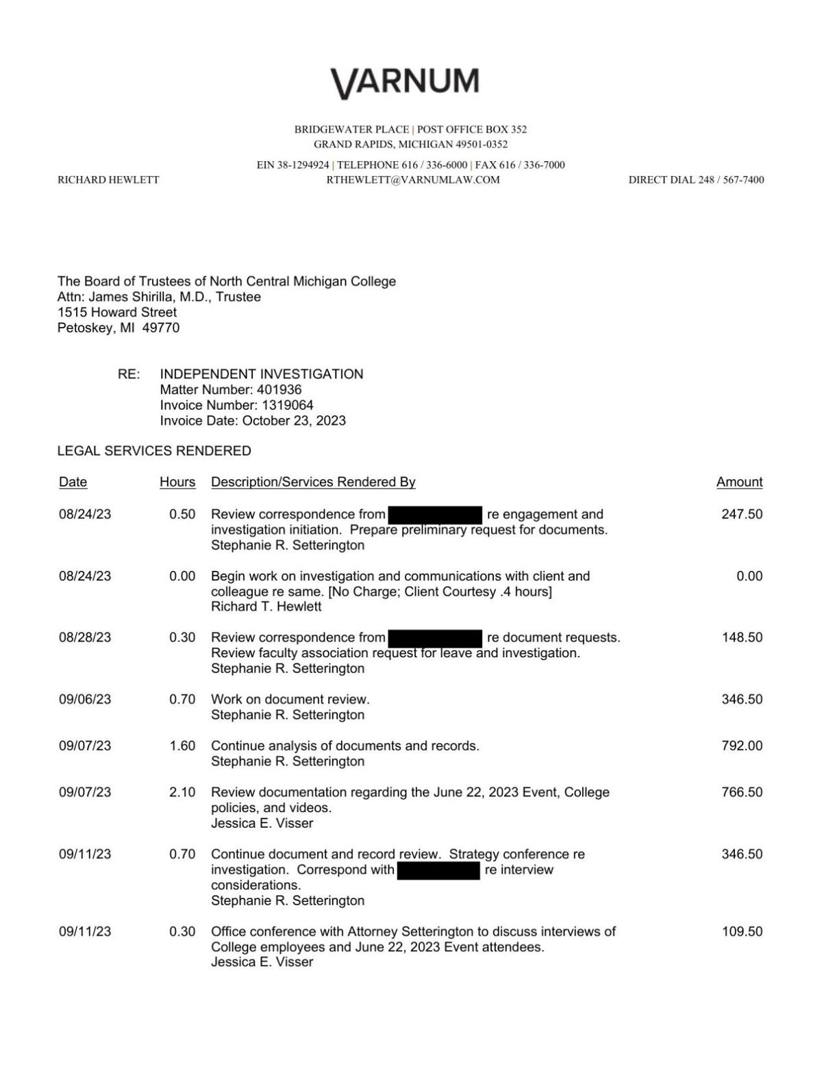 Varnum LLC Invoice 1