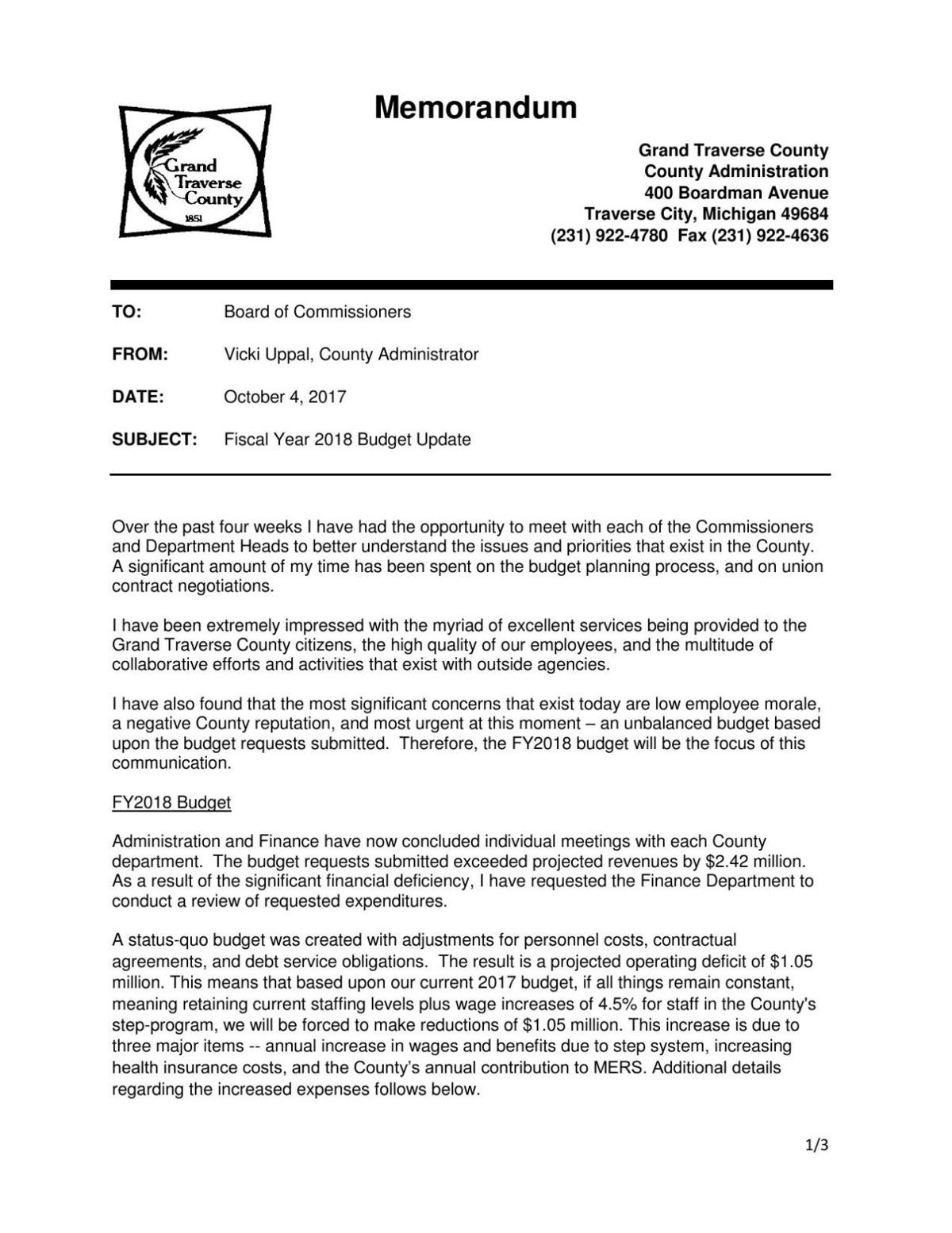 county budget memo record eagle com layout of a memo