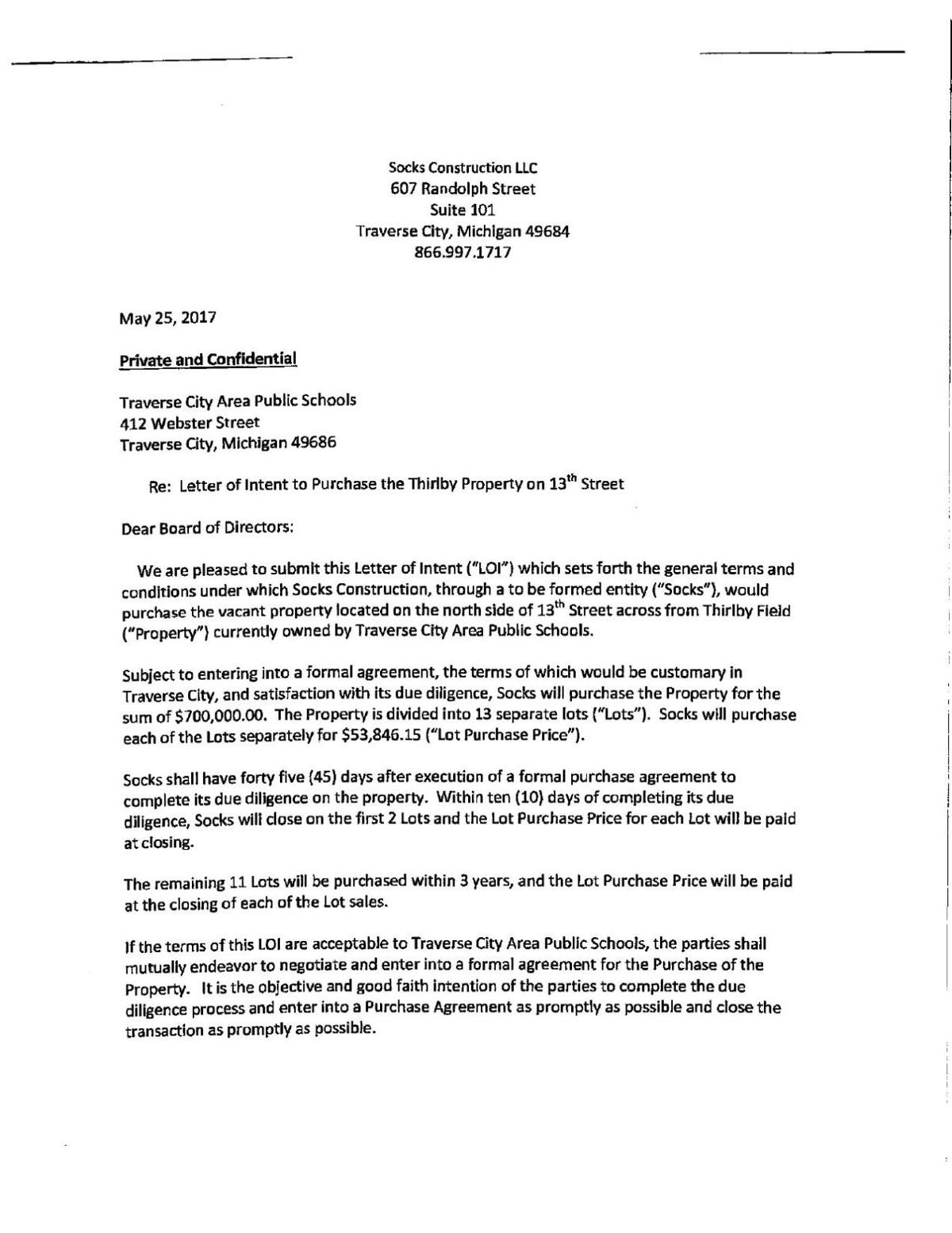 Letter Of Intent To Purchase Property Record Eagle Com