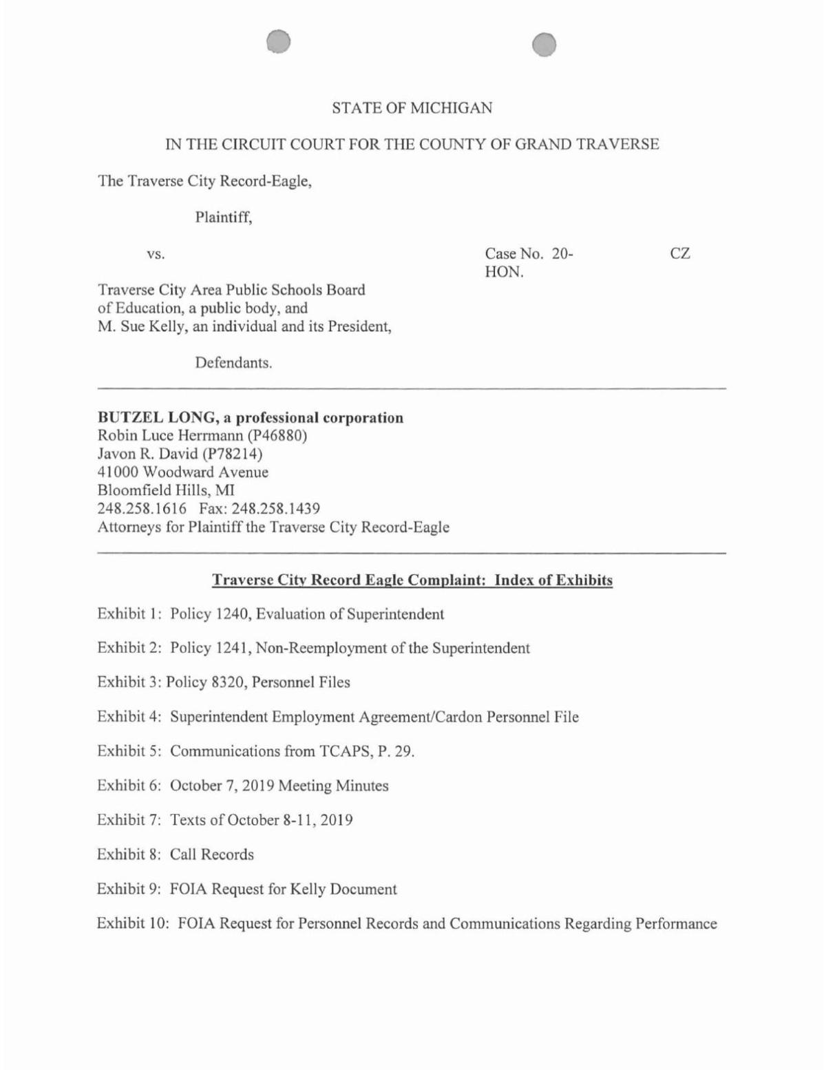 Record-Eagle complaint exhibits | | record-eagle.com
