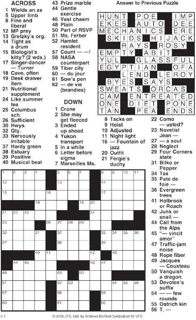 CROSSWORD PUZZLE Entertainment recordargusnews com