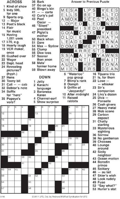 CROSSWORD PUZZLE Entertainment recordargusnews com