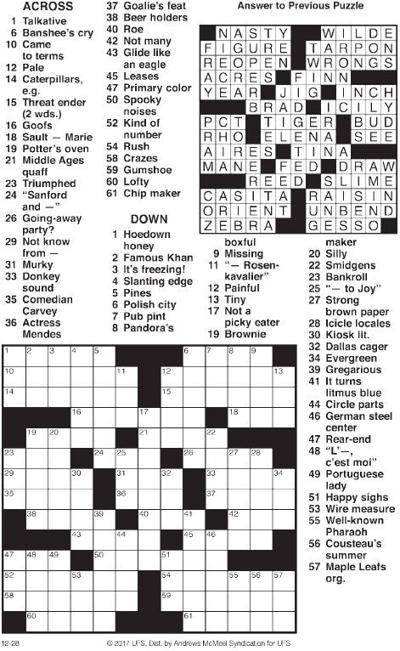 CROSSWORD PUZZLE Entertainment recordargusnews com