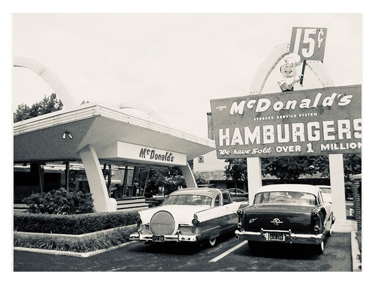 McDonald's Hamburger Stand & Vintage Cars CA Fresno Vintage Photo Print 