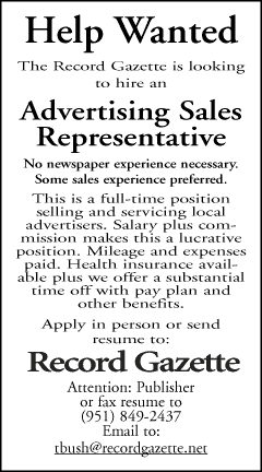 Ad Representative Wanted Banning Record Gazette. Posted 7 06 05