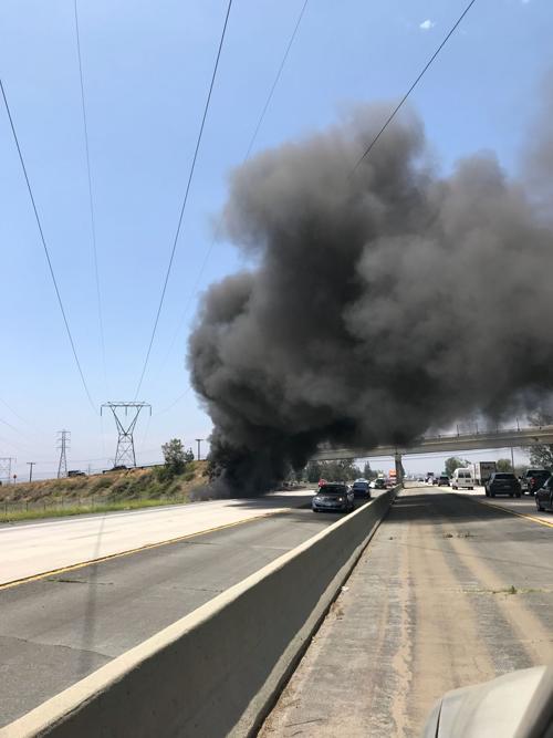 Eastbound freeway traffic slowed