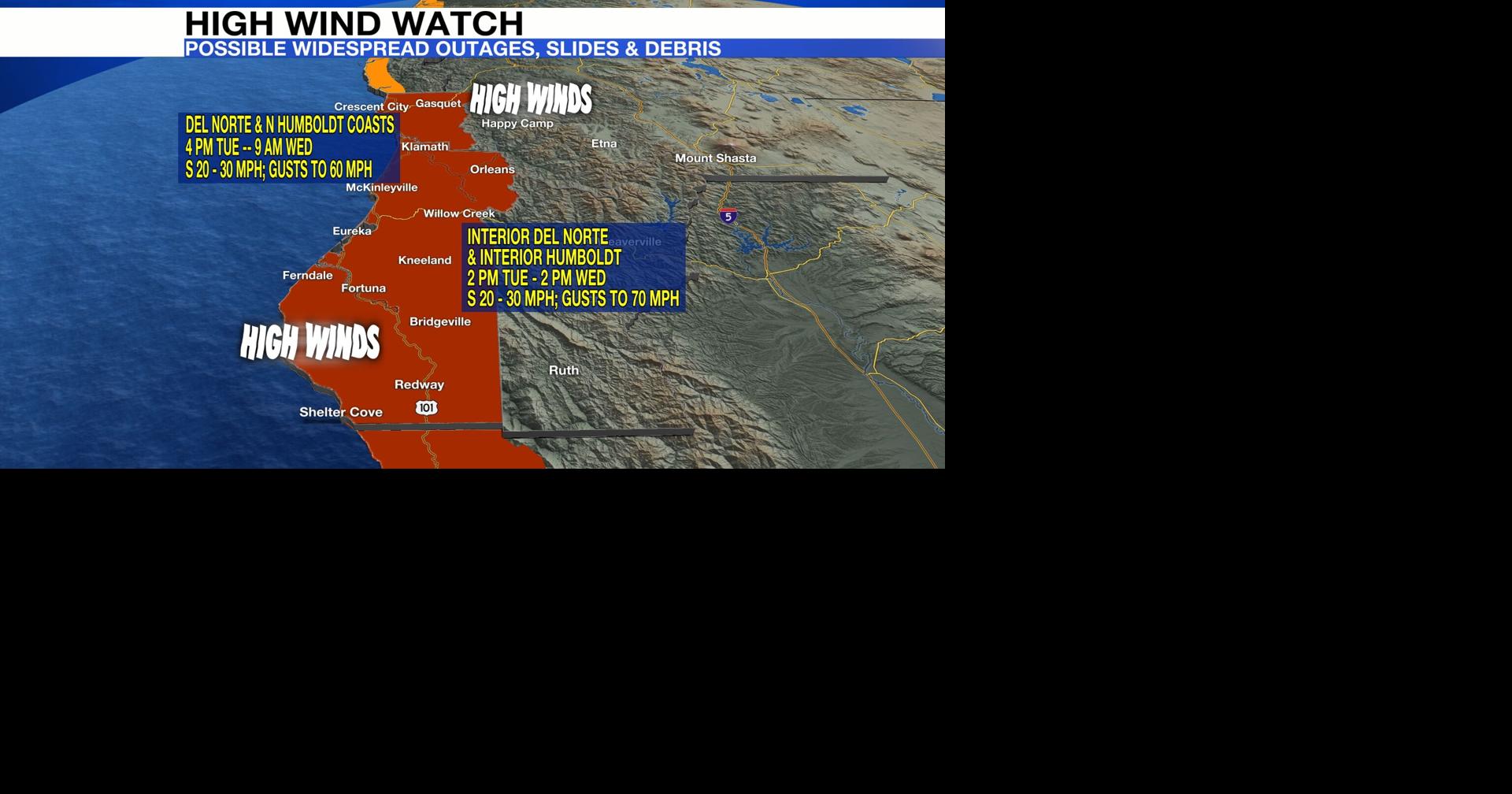 High Wind WATCH issued for Humboldt & Del Norte Counties