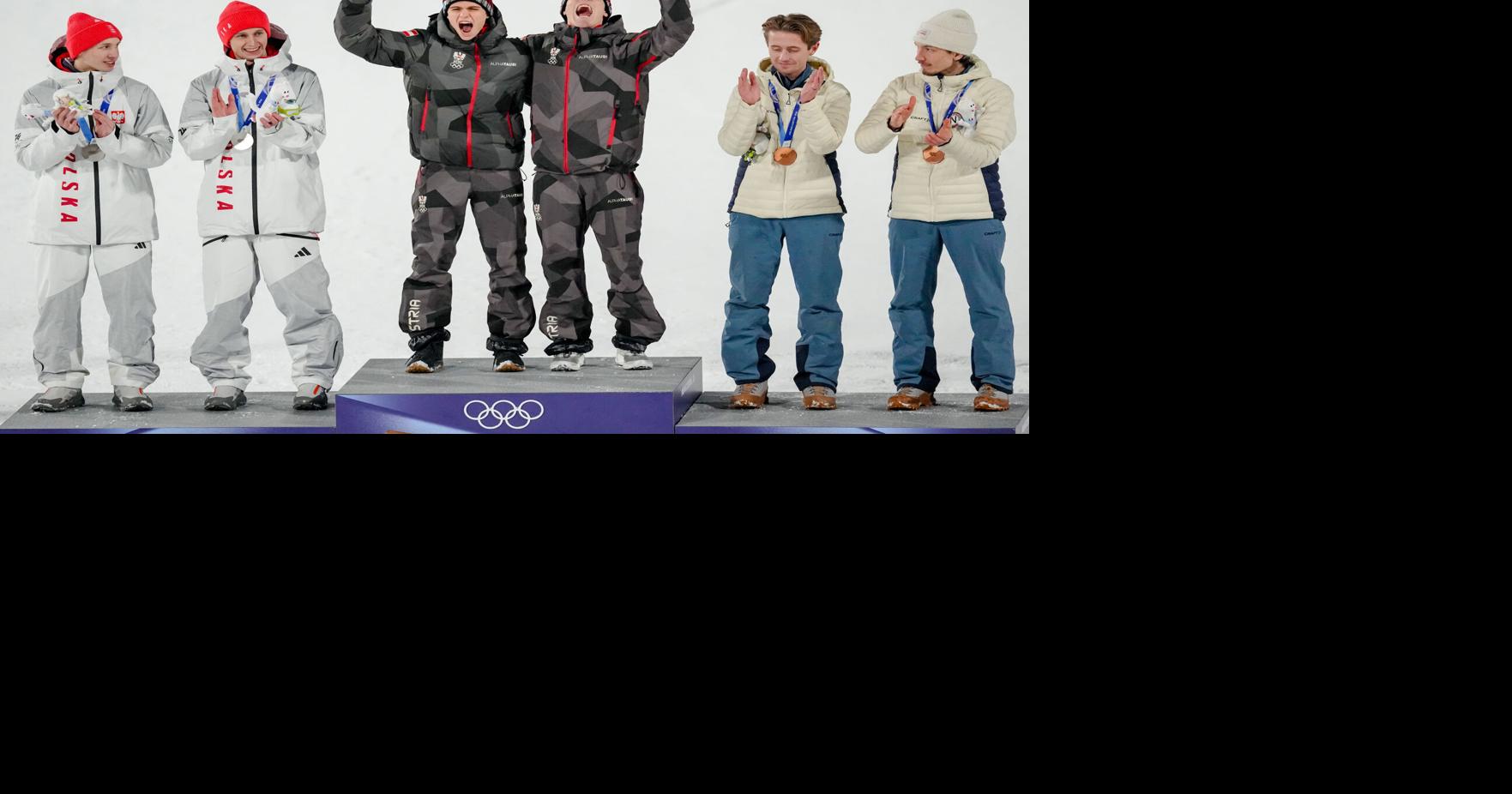 Austria wins gold in 1st Olympic men's super team ski jump as event is shortened due to weather