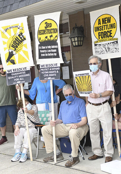 Poor People's Campaign rallies in front of Miller's office
