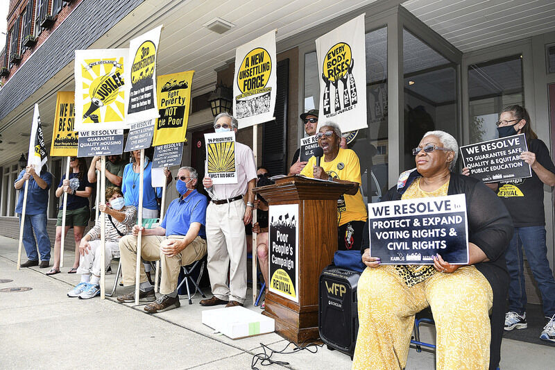 Poor People's Campaign rallies in front of Miller's office