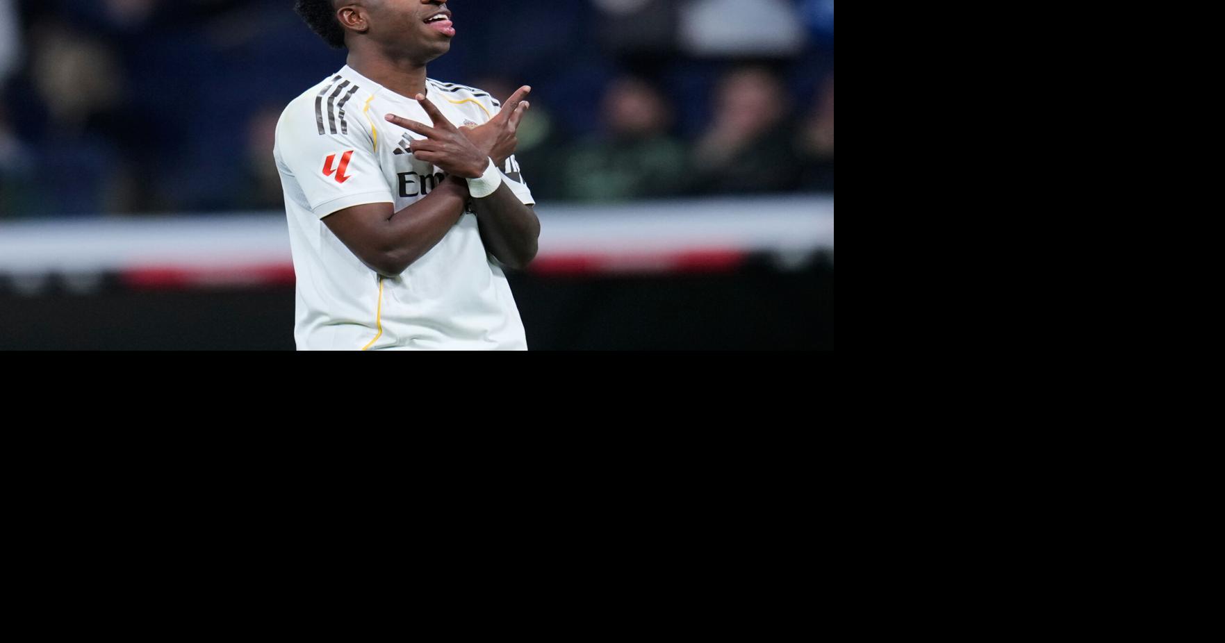 Vinícius Júnior scores 2 and Mbappé-less Real Madrid beats Real Sociedad 4-1 to move top in Spain