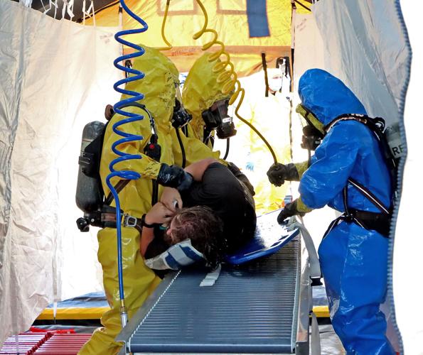 Local first responders participated in a chemical decontamination