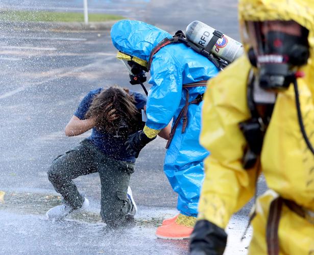 Local first responders participated in a chemical decontamination