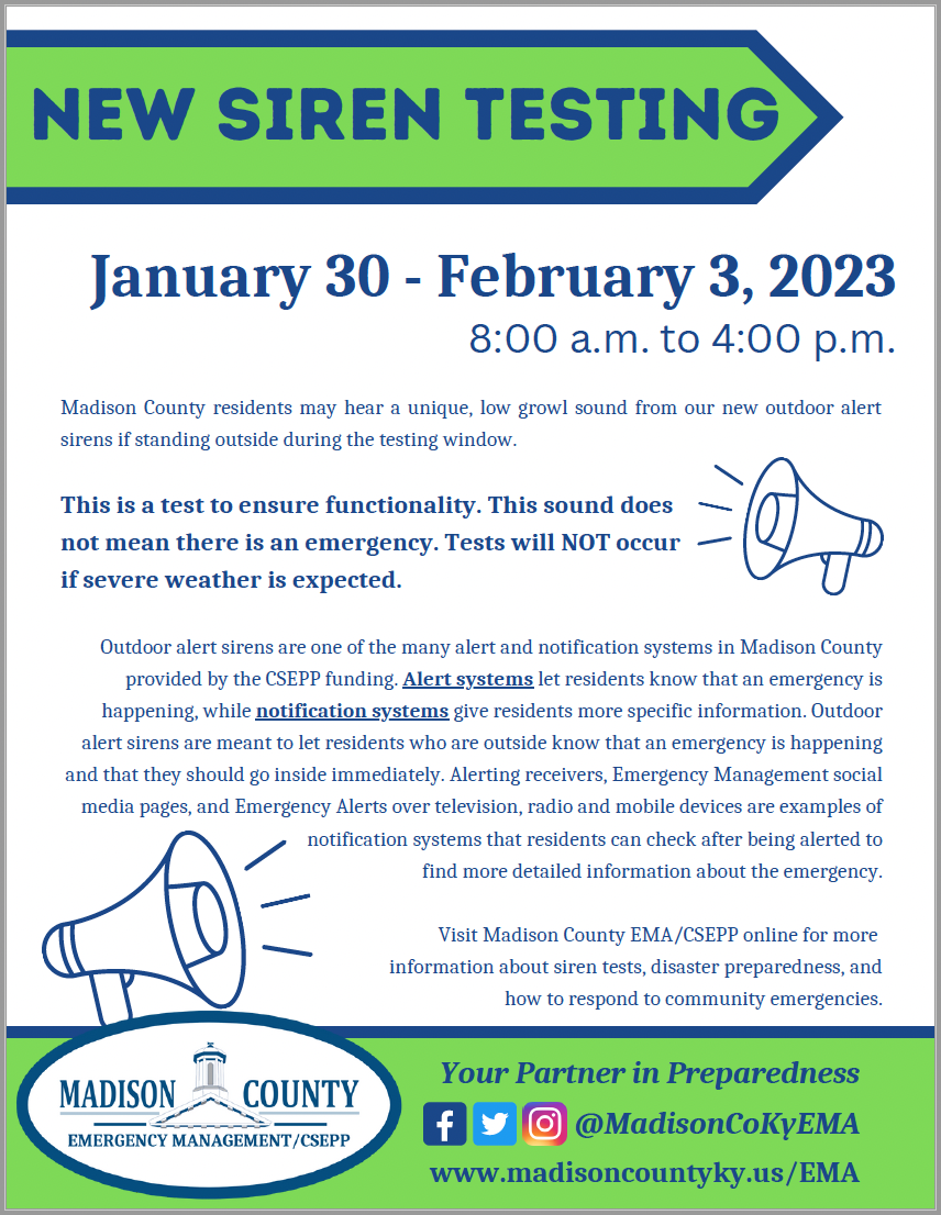 Madison County EMA announces new siren testing window beginning January ...