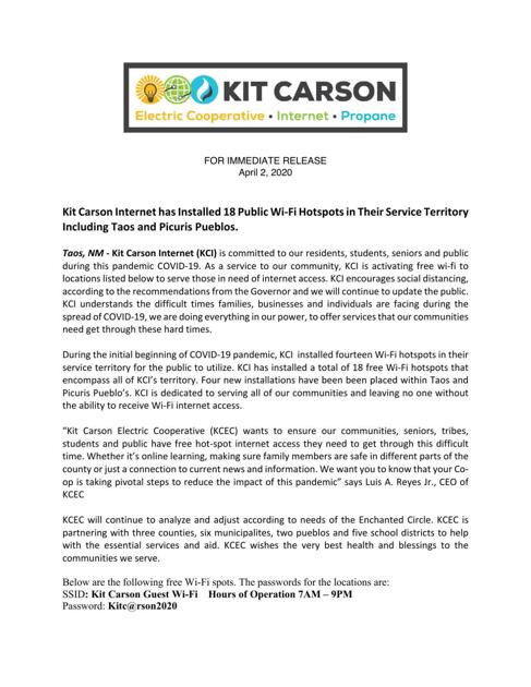 Kit Carson Free Wifi Coronavirus Riograndesun Com