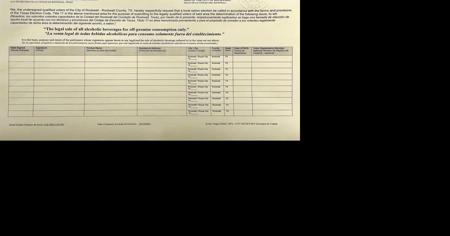 Petition seeking local option liquor election in November | News |  rockwallheraldbanner.com