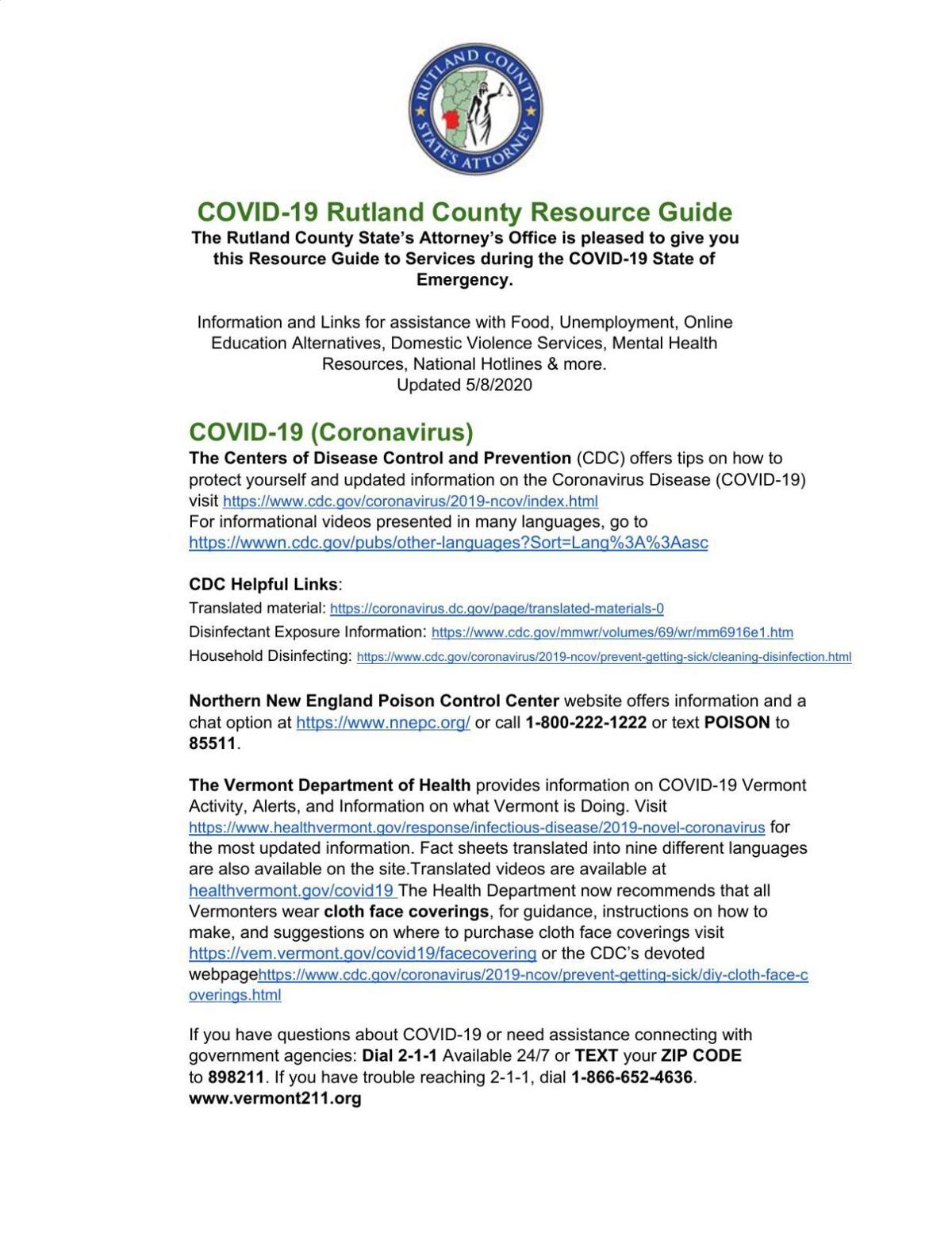 COVID-19 Rutland County Resource Guide