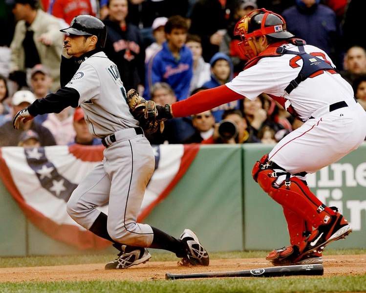  Jason Varitek Boston Red Sox at bat home run swing