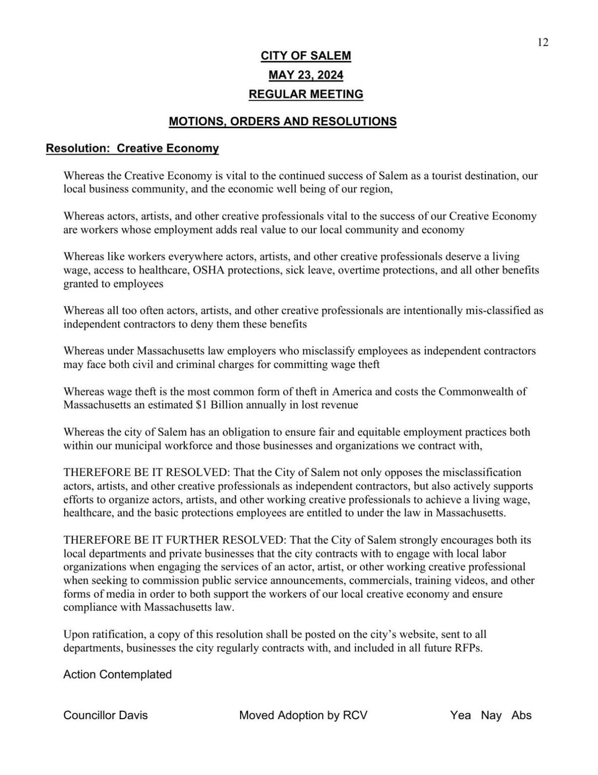 Resolution for Creative Economy | | salemnews.com