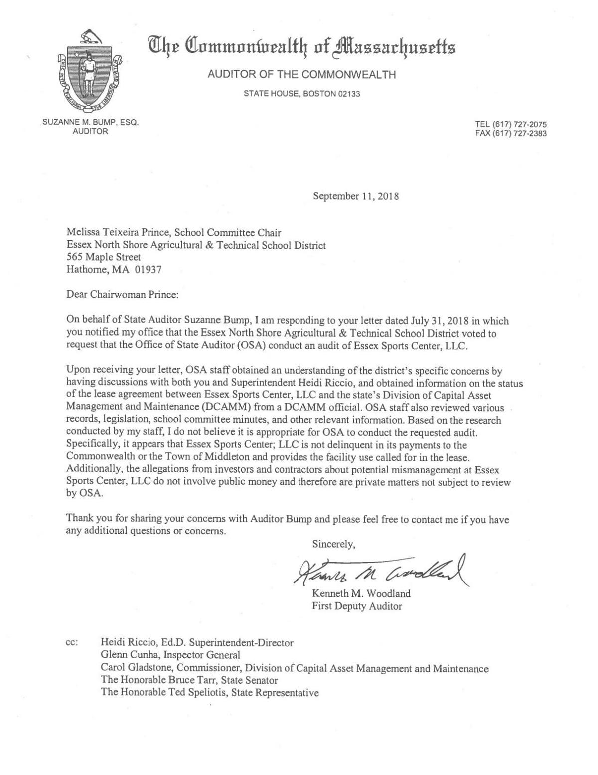 Essex Sports Center Audit Response Salemnews Com