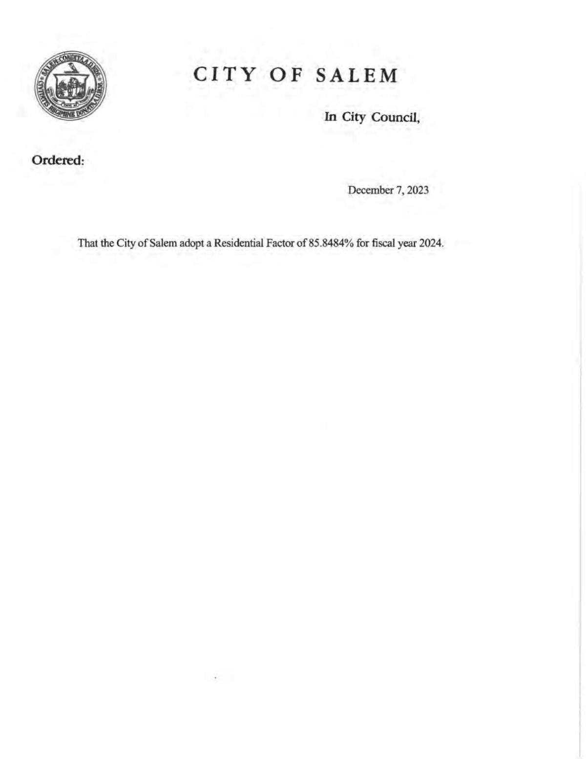 Letters, orders tied to Salem Dec. 7, 2023 tax rate proposal