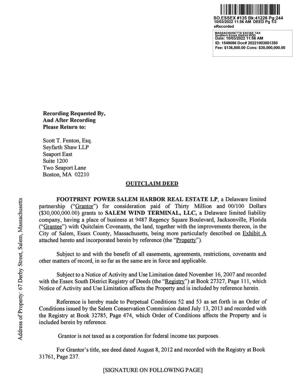 Salem Wind Terminal deed