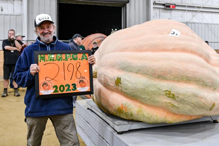 This year's prize pumpkin tops the scales at 2,198 pounds at Topsfield