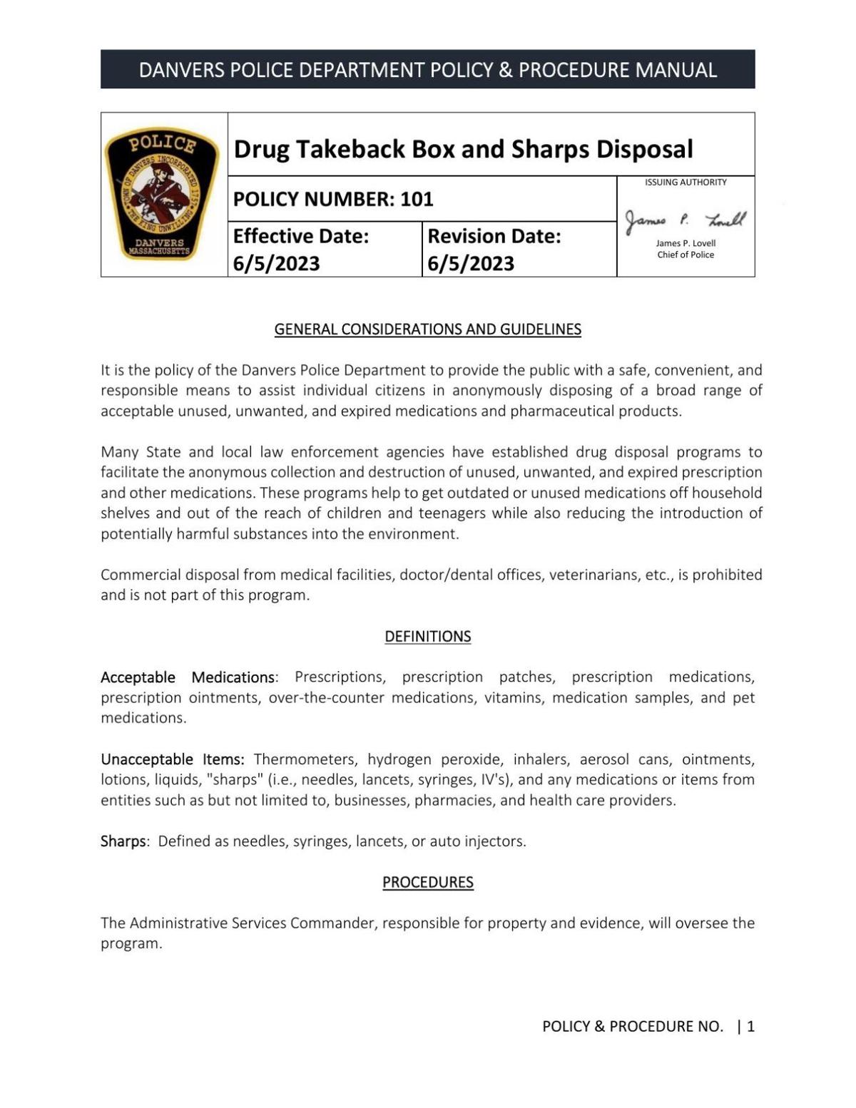 Drug Takeback Box and Sharps Disposal